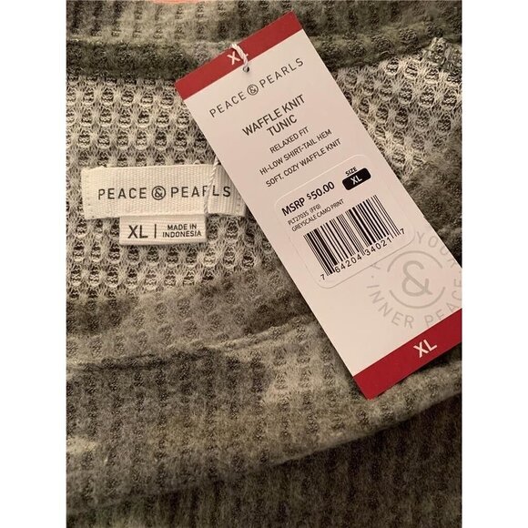 Peace & Pearls XL Green Camouflage Print Waffle Knit Crew Neck Long Sleeve Top - Picture 6 of 6